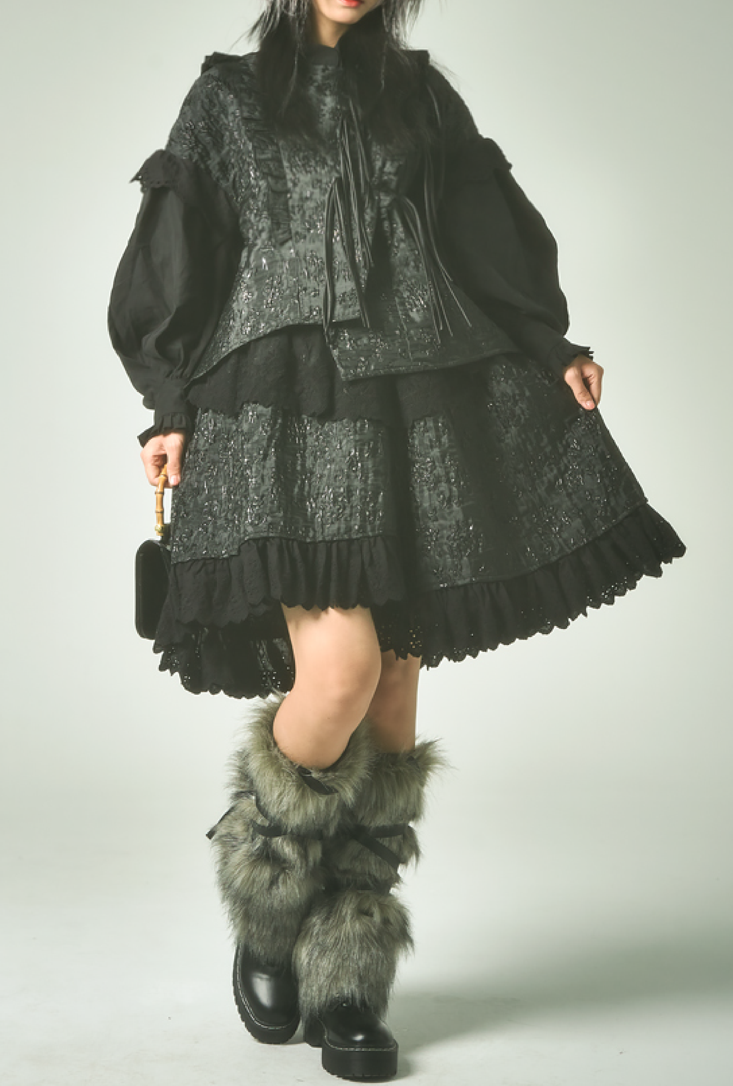 Jacquard Lace Shirred Ruffled jacket & Skirt