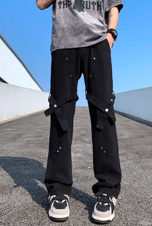 denim bondage pants