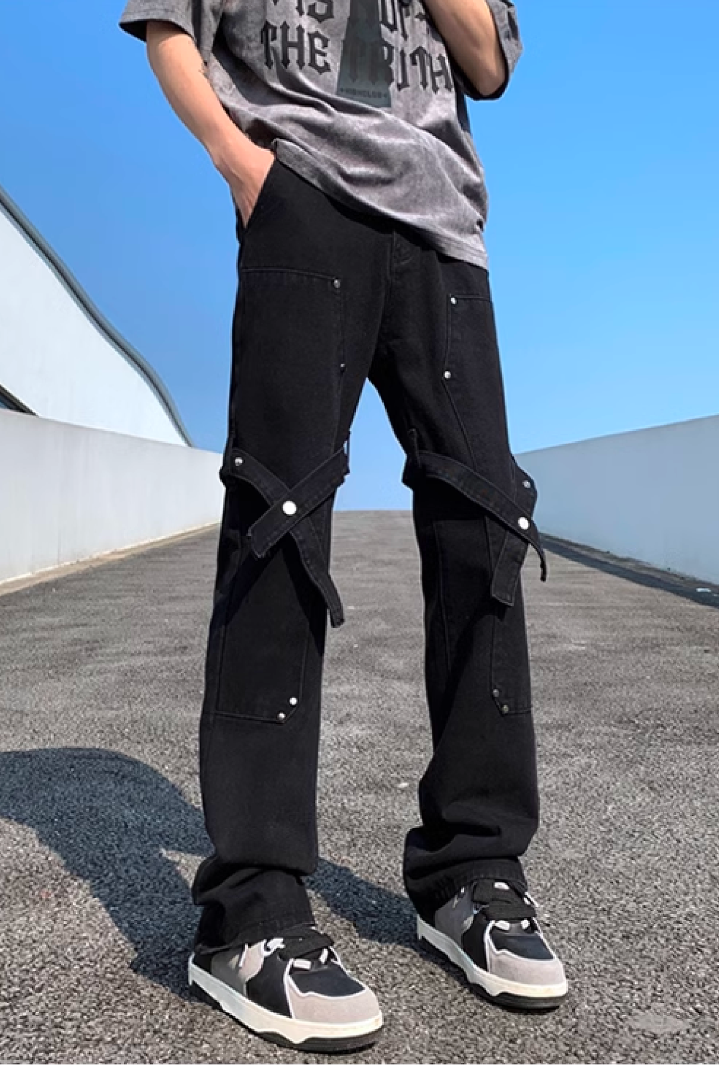 denim bondage pants