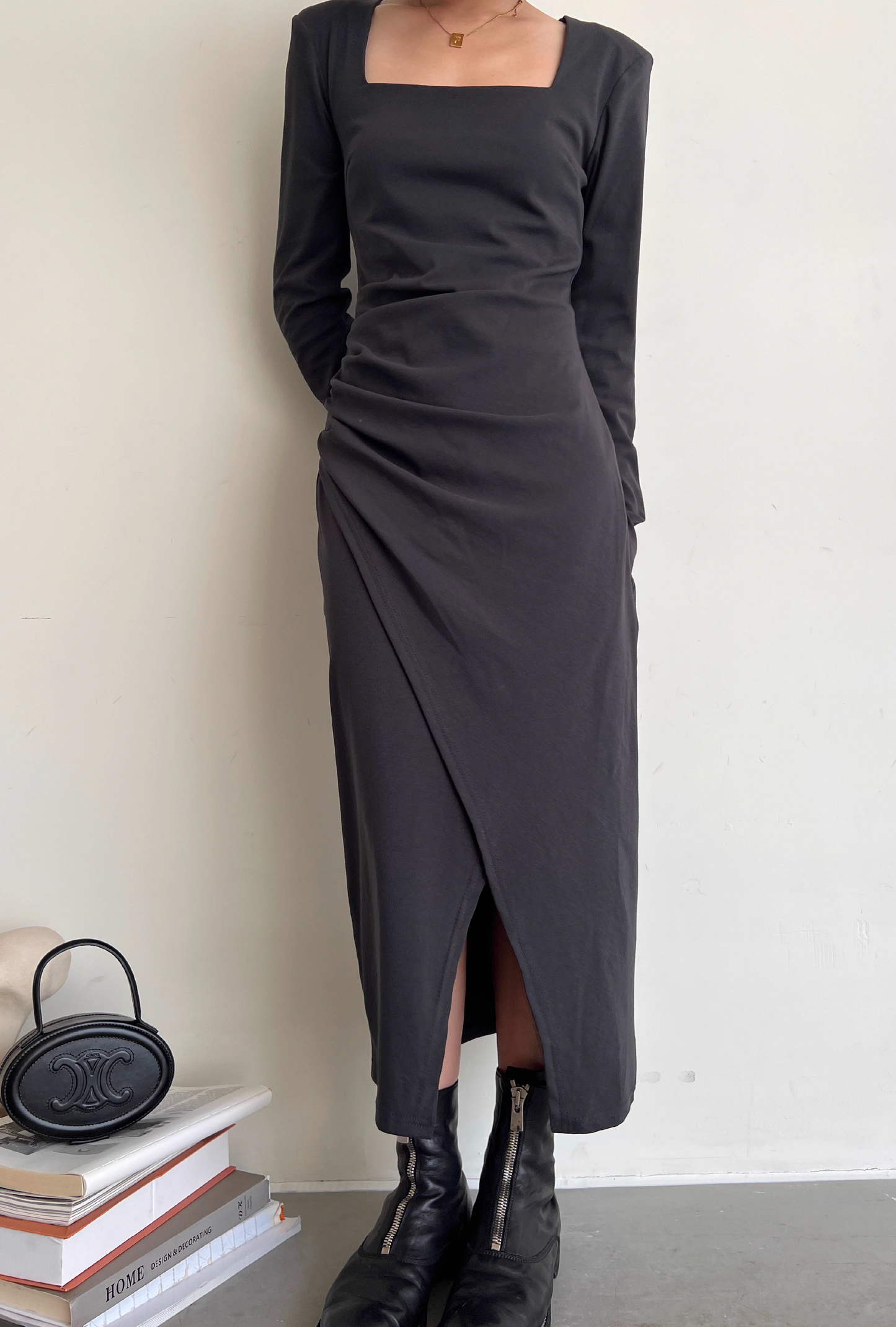 scope neck slit dress