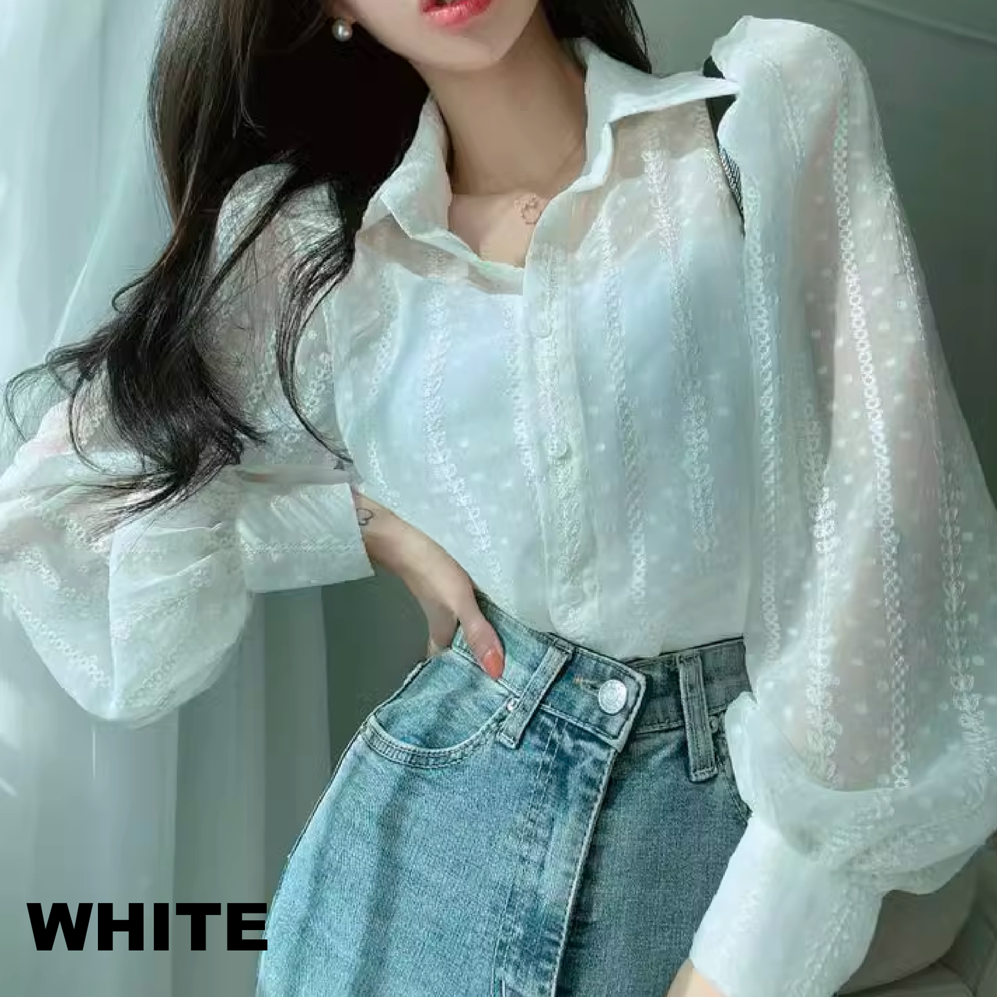 puff sleeve sheer shirt